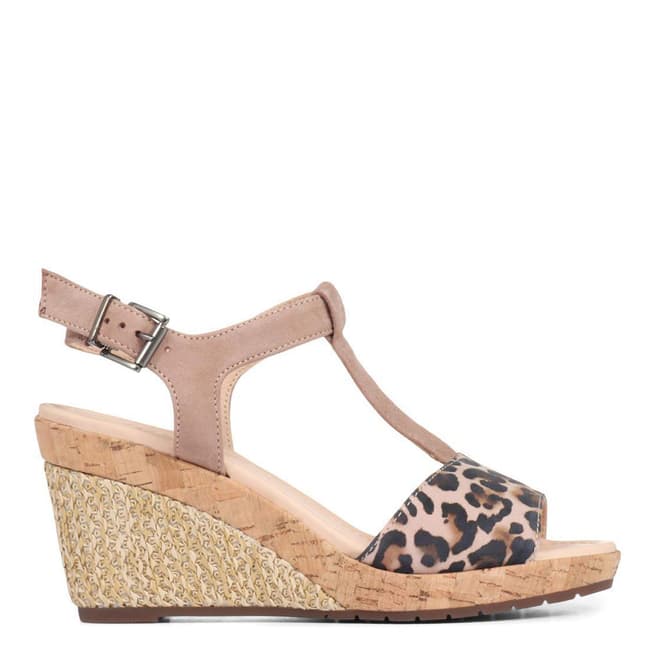 Nude Leopard Carm Wedge Leather Sandals - BrandAlley