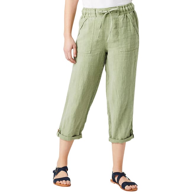 Green Linen Crop Trousers - BrandAlley