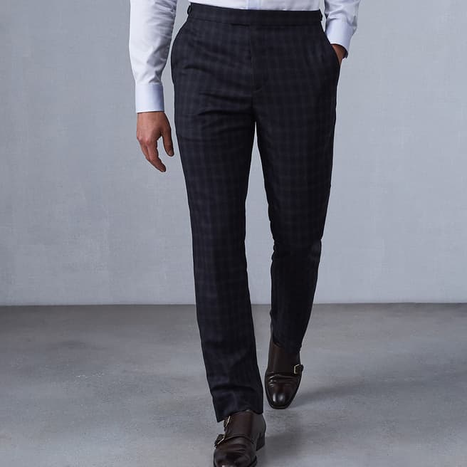 Navy Walter Check Modern Suit Trousers - BrandAlley