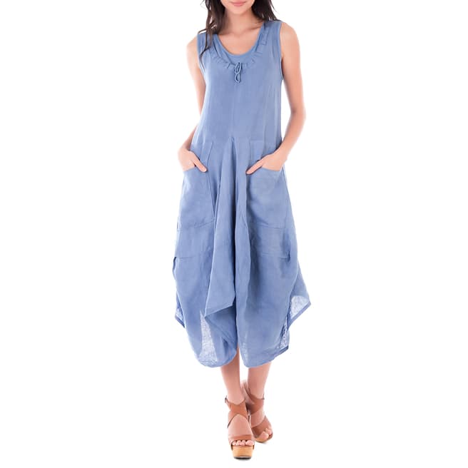 Blue Midi Linen Dress - BrandAlley