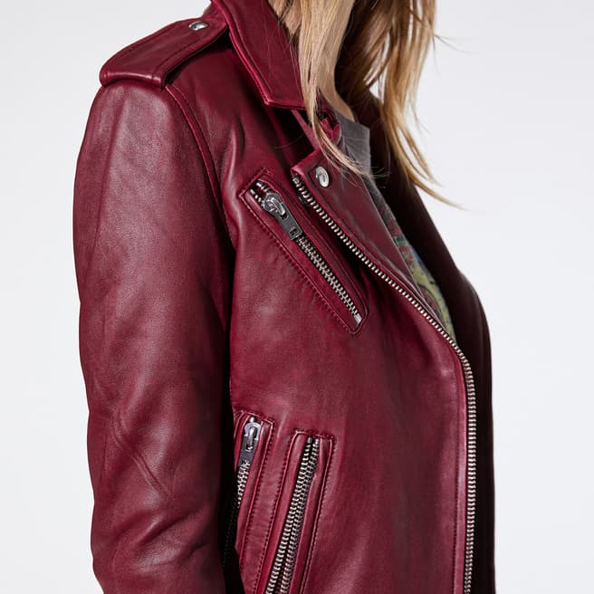 Red Newhan Leather Biker Jacket - BrandAlley