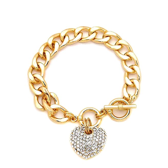 18K Gold Chain Link Heart Charm Bracelet - BrandAlley