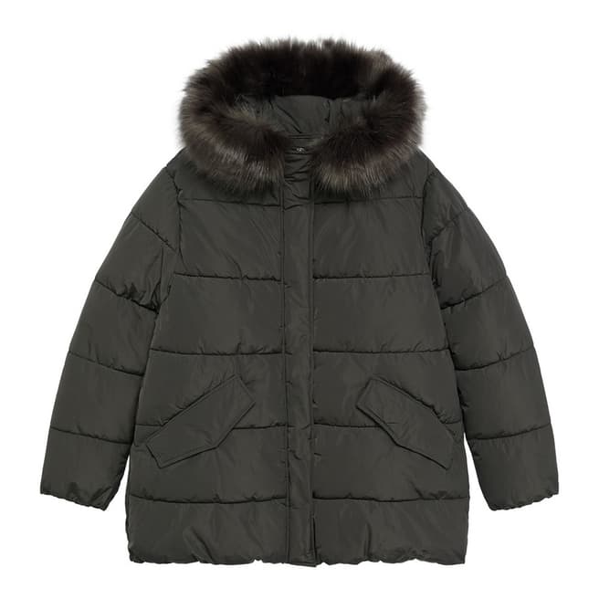 Dark Heather Grey Faux-Fur Quilted Puffer Coat - BrandAlley
