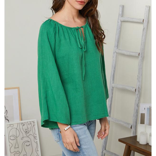 Green Tie Neck Linen Top BrandAlley