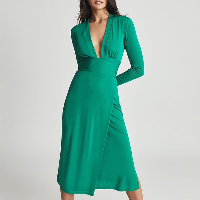 Green Rosie Jersey Plunge Midi Dress - BrandAlley