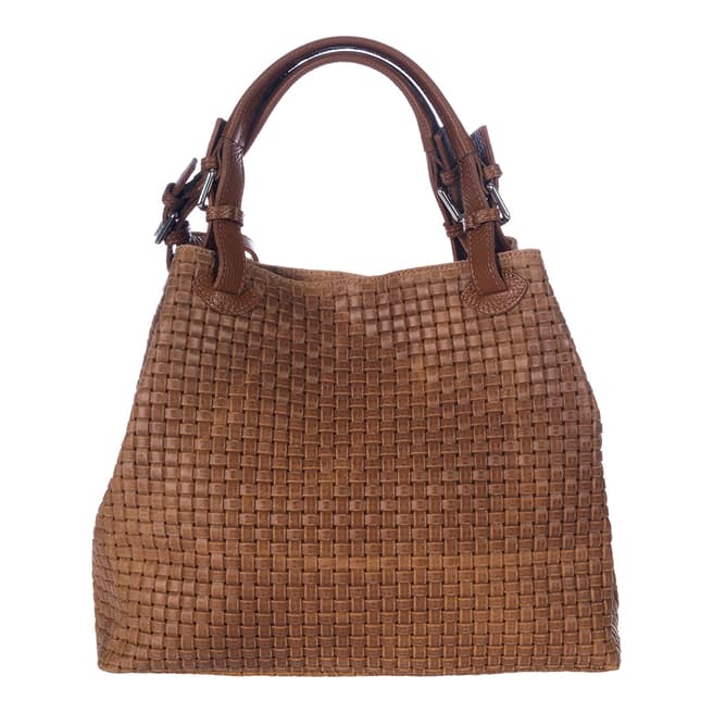 Brown Leather Woven Top Handle Shoulder Bag - BrandAlley