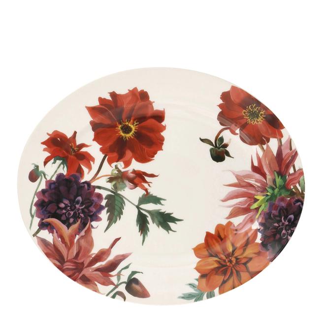 Flowers Red & Pink Dahlia Medium Oval Platter Drinkware Kitchen