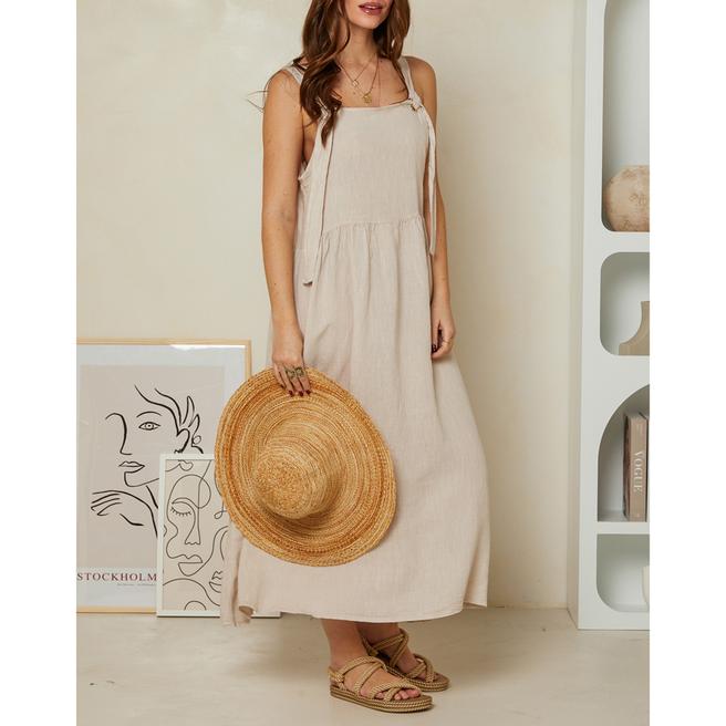Beige Tie Strap Linen Maxi Dress BrandAlley