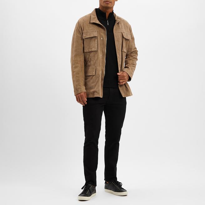 Scuba Suede Straight 4-Pocket Jacket With Military Button