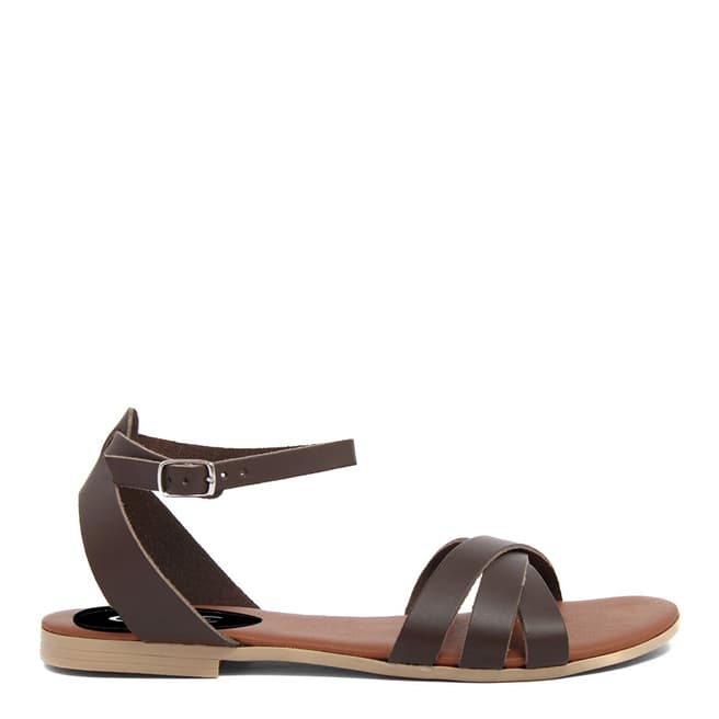 Brown Leather Strappy Flat Sandal - BrandAlley