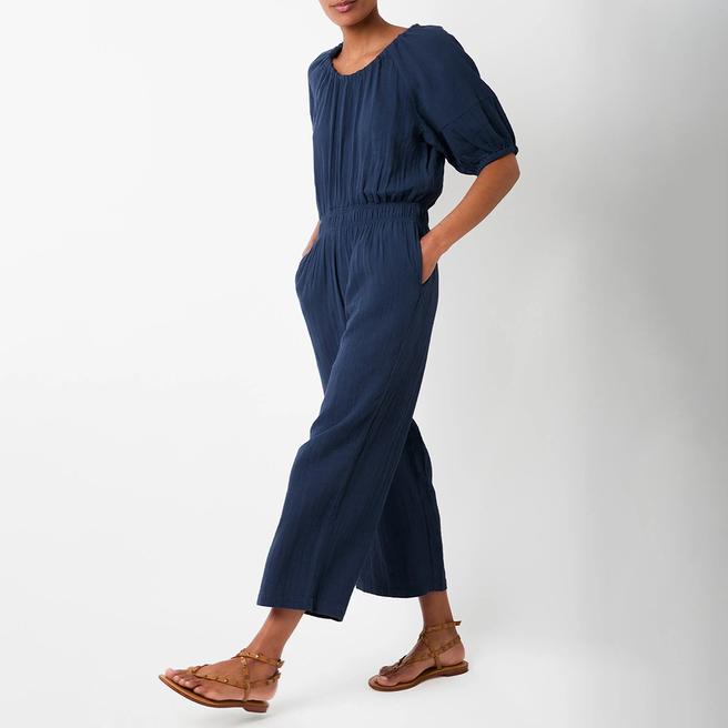 Navy Elsa Tie Detail Double Gauze Cotton Jumpsuit BrandAlley