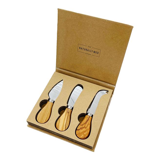 Set of 3 Mini Cheese Knives in an Olive Wood Box BrandAlley