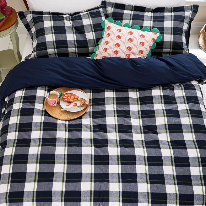 Daylesford Check Double Duvet Cover Set, French Navy BrandAlley
