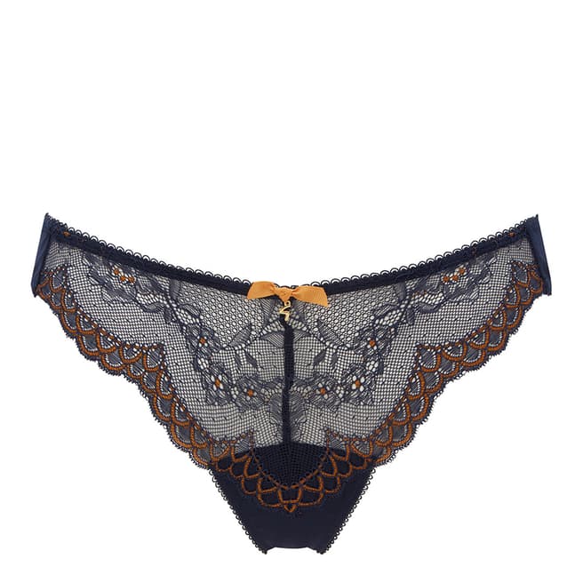 Navy Superboost Lace Thong - BrandAlley