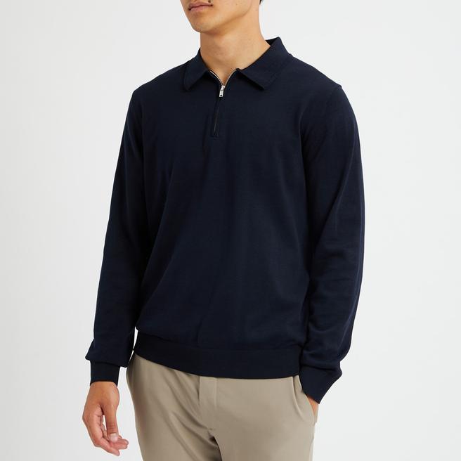 Navy Aidan Half Zip Cotton Jumper - BrandAlley