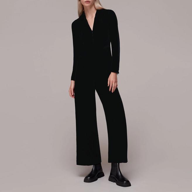 Black Velvet Zip Front Jumpsuit BrandAlley