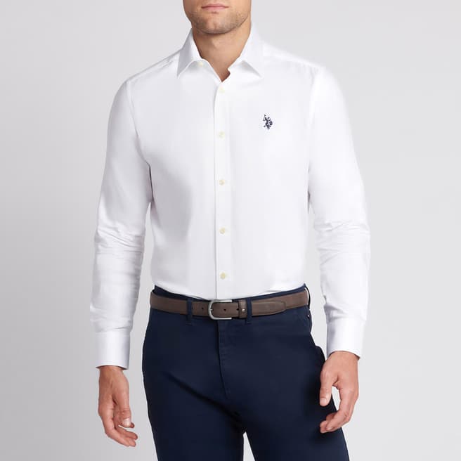 White Herringbone Cotton Shirt - BrandAlley