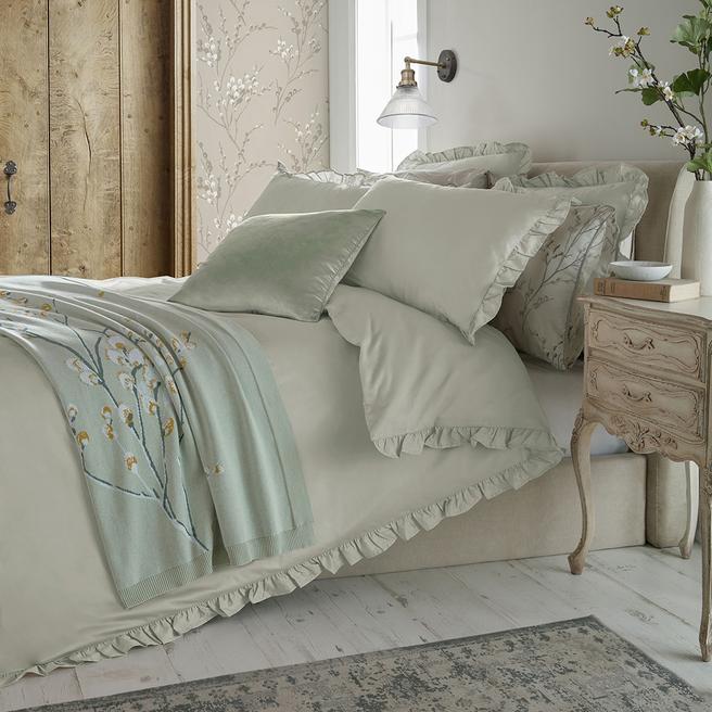 Ruffle Super King Bedset, Pale Dove Grey BrandAlley