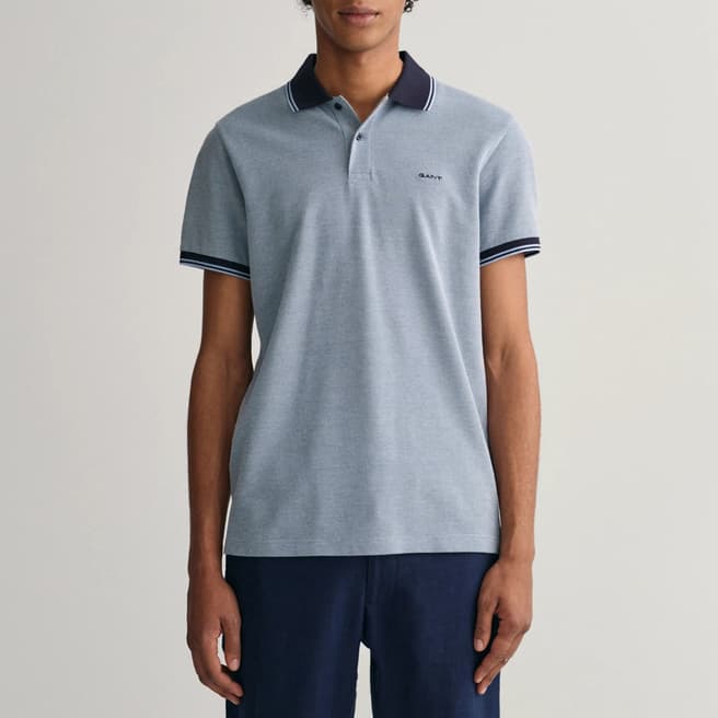 Light Blue Oxford Pique Cotton Polo Shirt - BrandAlley