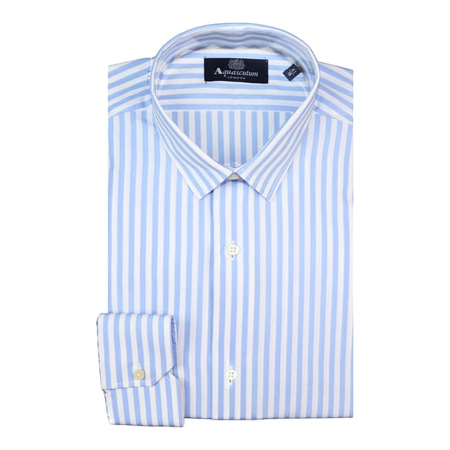 Blue & White Wide Stripe Cotton Shirt - BrandAlley