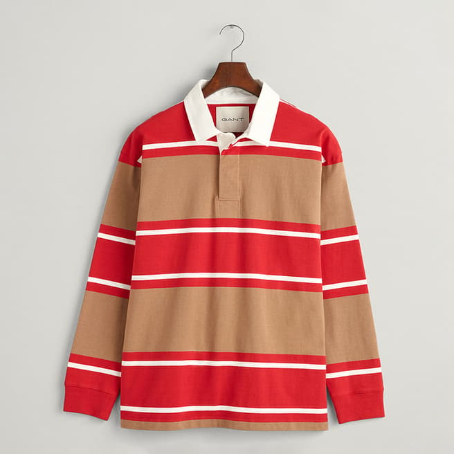 Camel/Red Striped Heavy Rugger Cotton Polo Shirt - BrandAlley