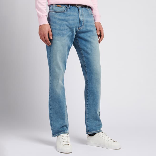 Mid Blue Straight Relaxed Stretch Jeans - BrandAlley