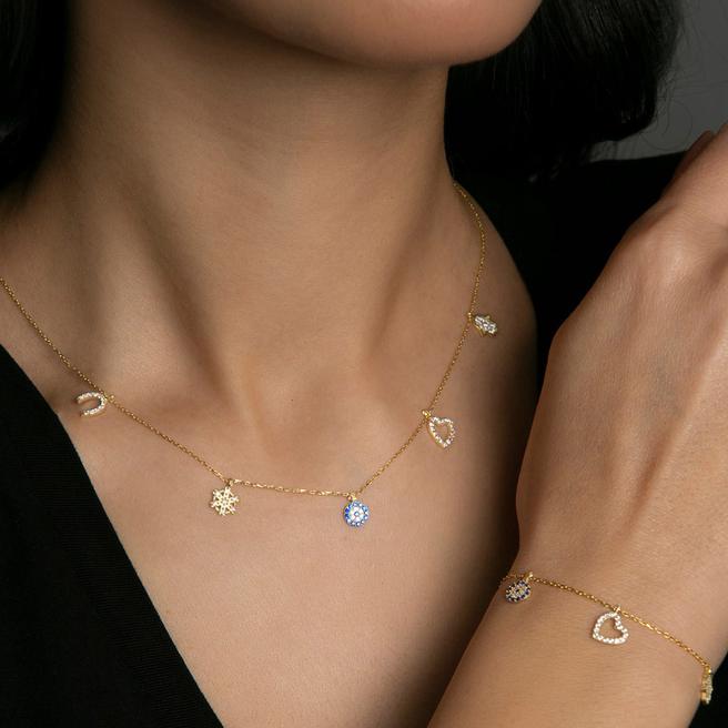 Bohemian Golden Acrylic Gem Necklace And Bracelet Set For Women Two Piece Versatile Everyday Luxury Jewelry main image 1