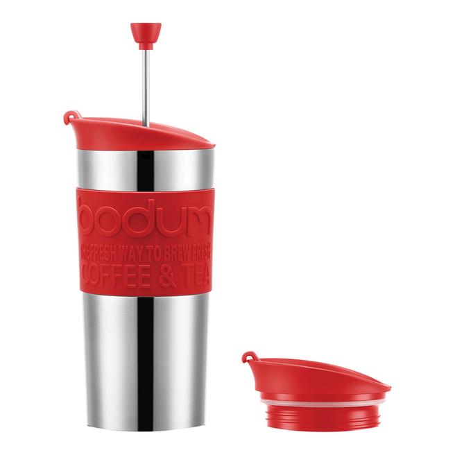 Red Stainless Steel Travel Coffee Maker With Extra Lid 0.35L, 12oz