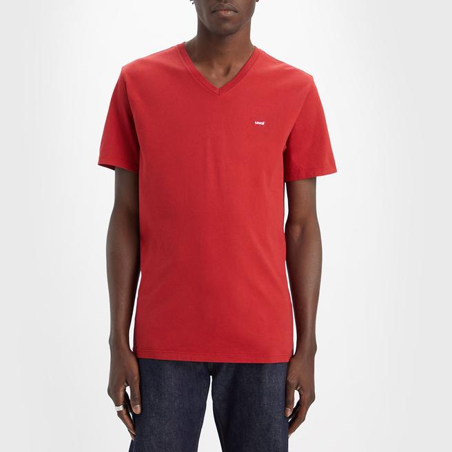 Red V-Neck Cotton T-Shirt - BrandAlley