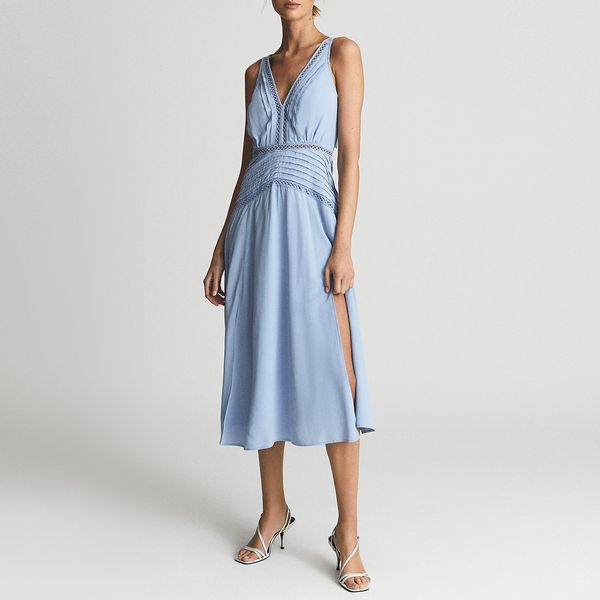 Reiss Blue Alberta Back Bow Midi Dress
