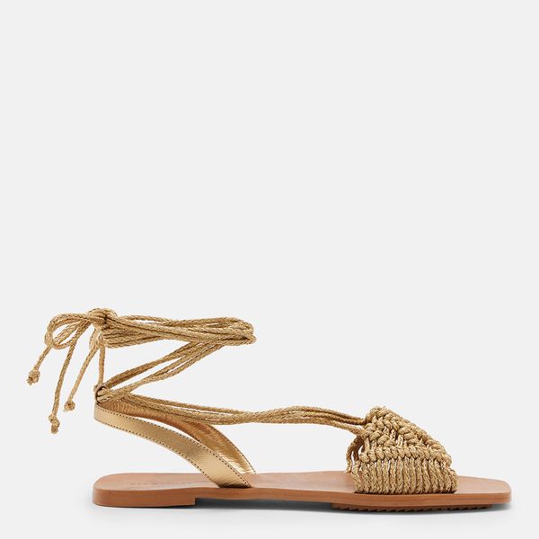 Gold Donna Tie Leather Sandals BrandAlley