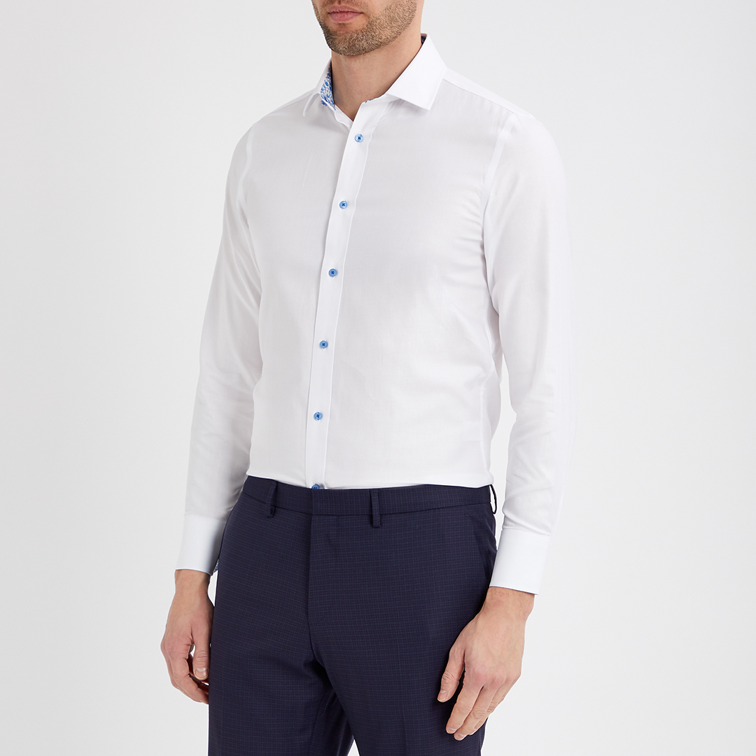 White Twill Contrast Trim Shirt