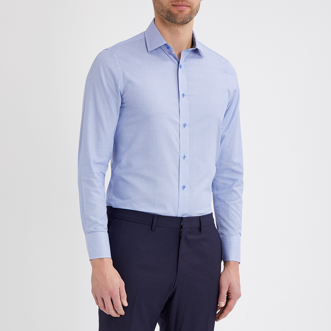 Sky Blue Puppytooth Contrast Trim Shirt