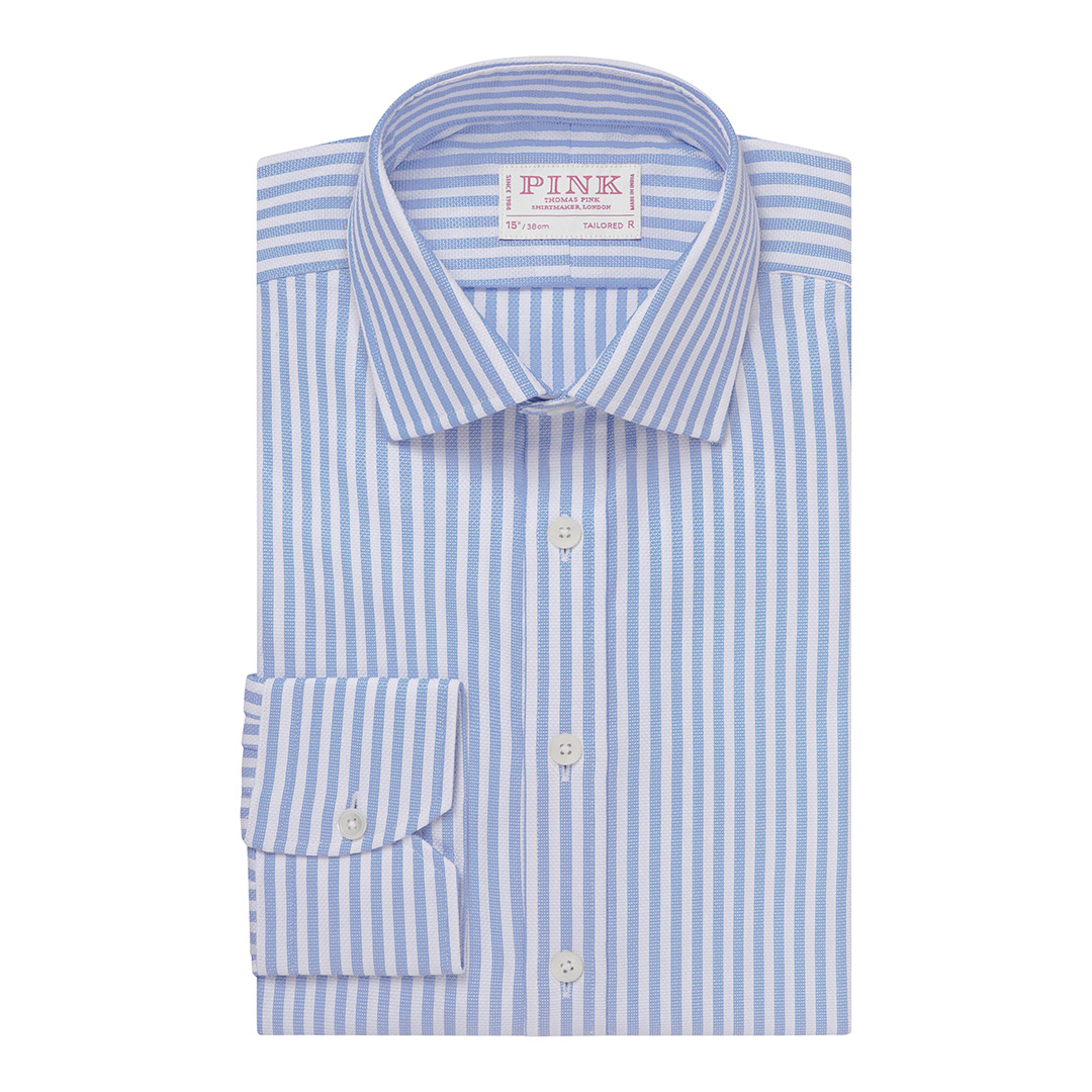 Blue Striped Tailored Fit Cotton Shirt