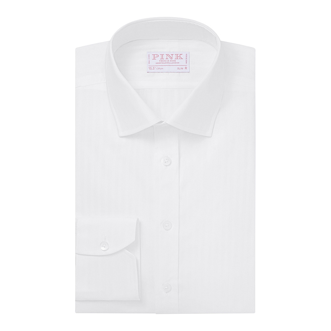 White Tonal Stripe Slim Fit Cotton Shirt