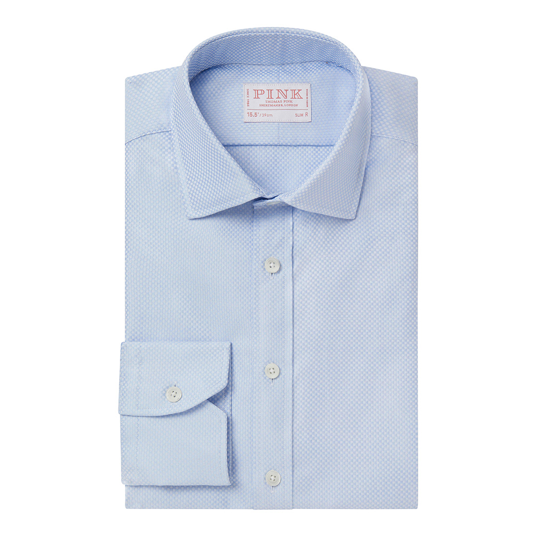 Blue Jacquard Slim Fit Cotton Shirt