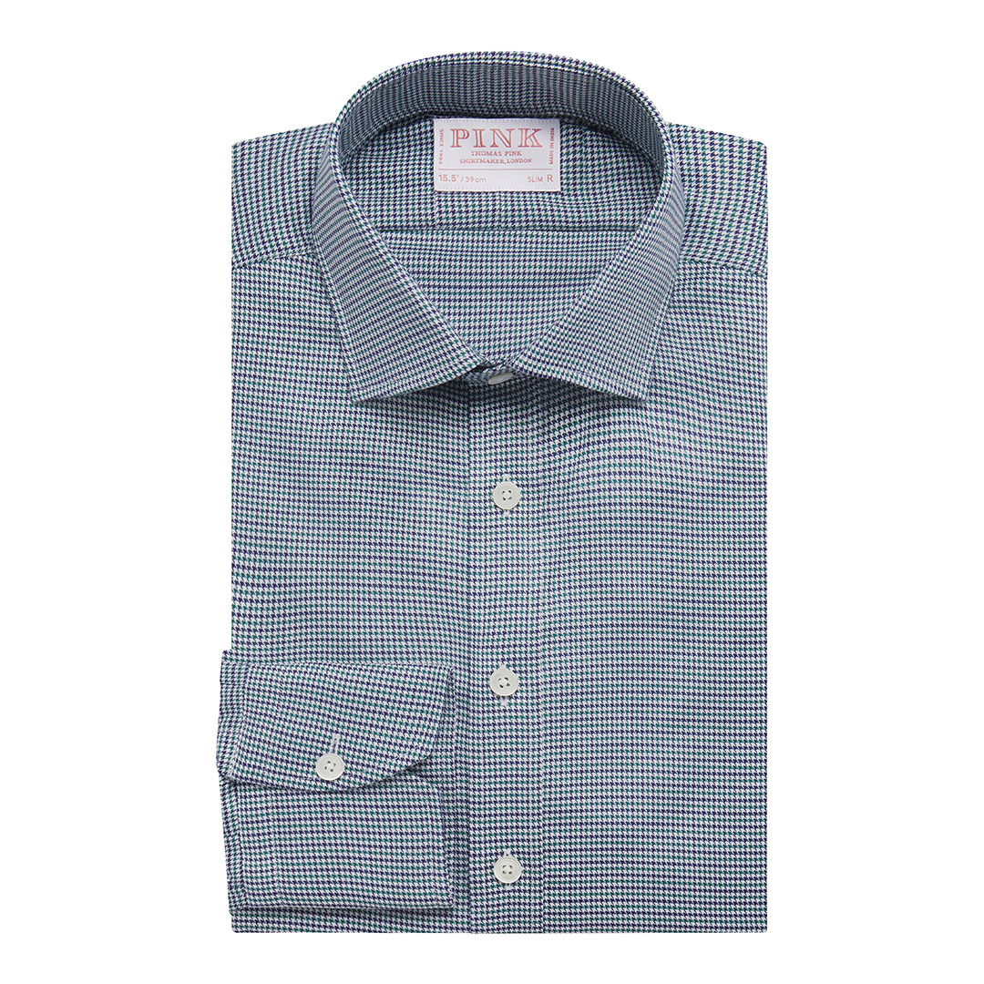 Green Puppytooth Slim Fit Twill Cotton Shirt