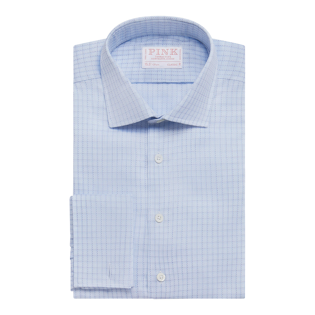 Blue Micro Check Classic Fit Cotton Shirt