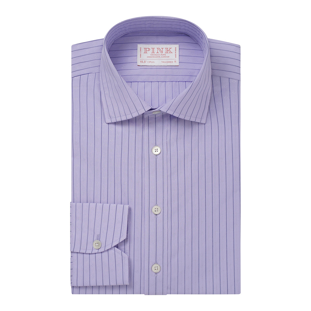 Blue Stripe Tailored Fit Herringbone Cotton Shirt
