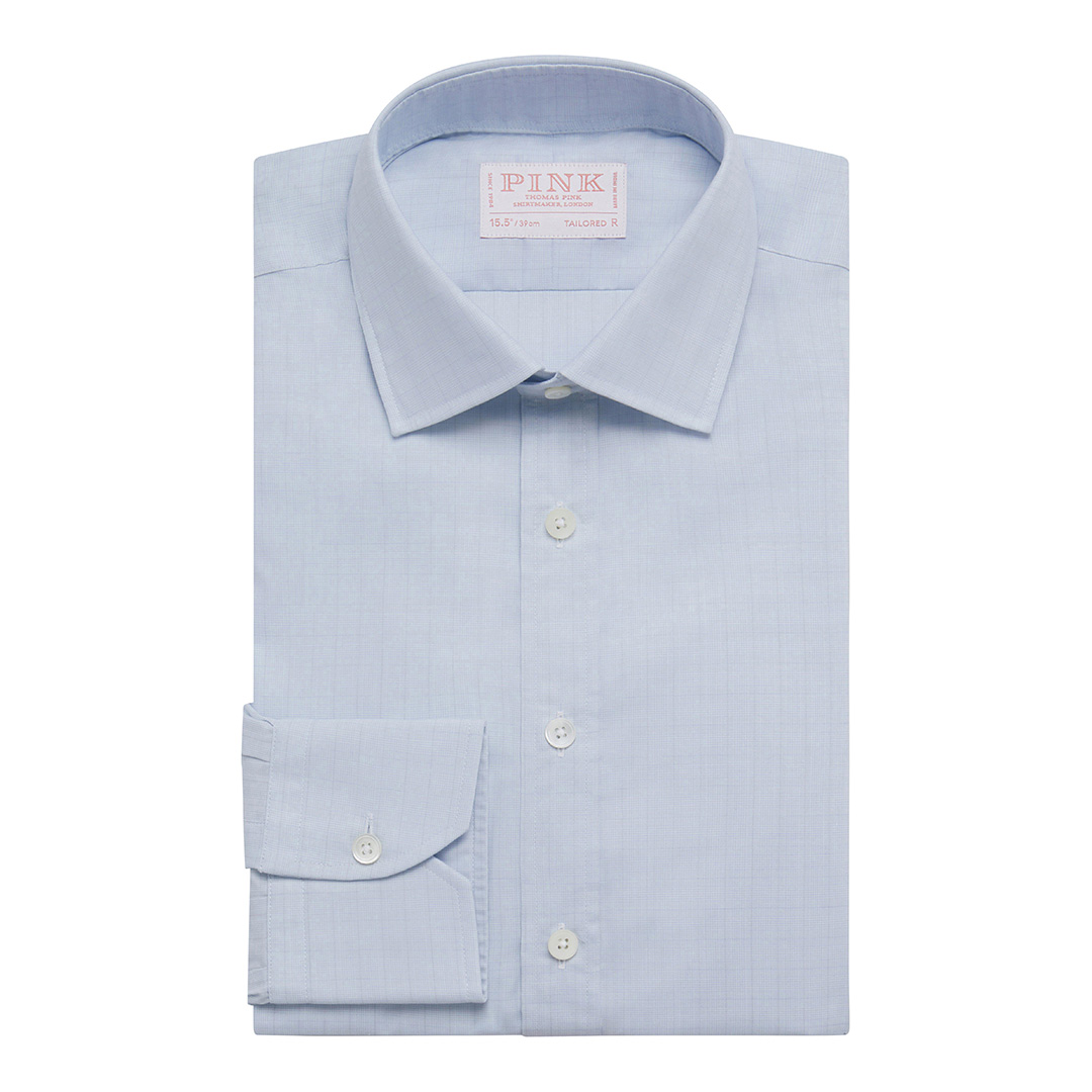 Blue Micro Check Tailored Fit Cotton Shirt