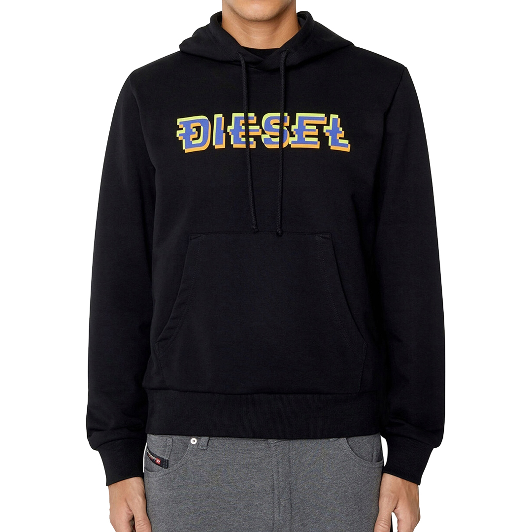 Diesel Black Ginn Chest Logo Cotton Hoodie - Size S