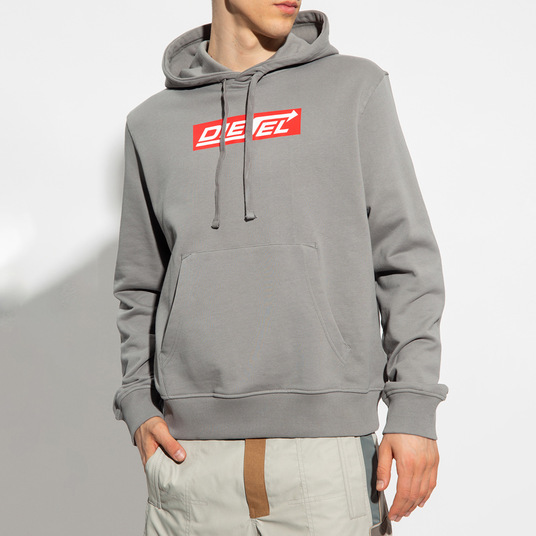 Diesel Grey Chest Logo Hoodie - Size S