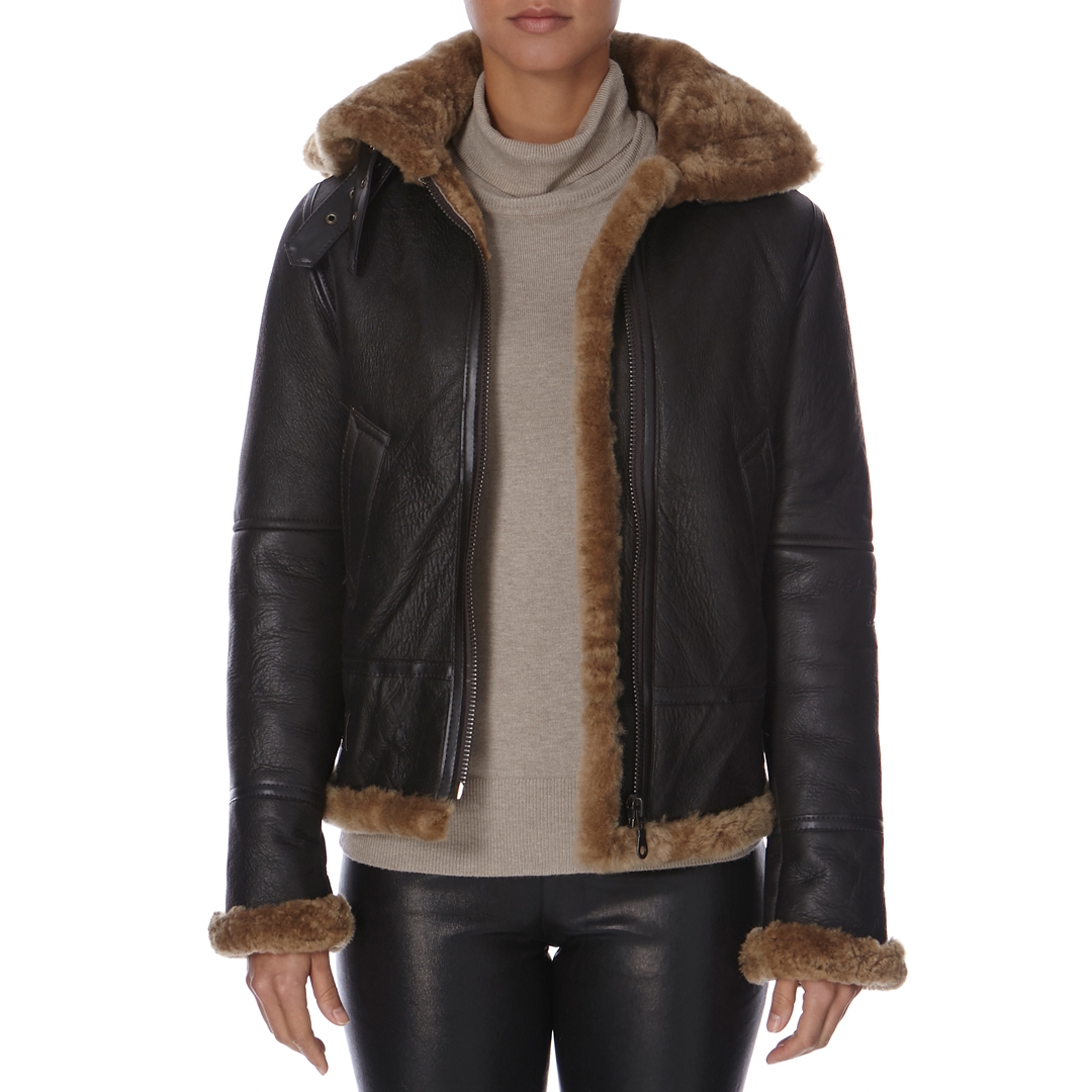 Brown Hooded Flying Sheepskin Jacket