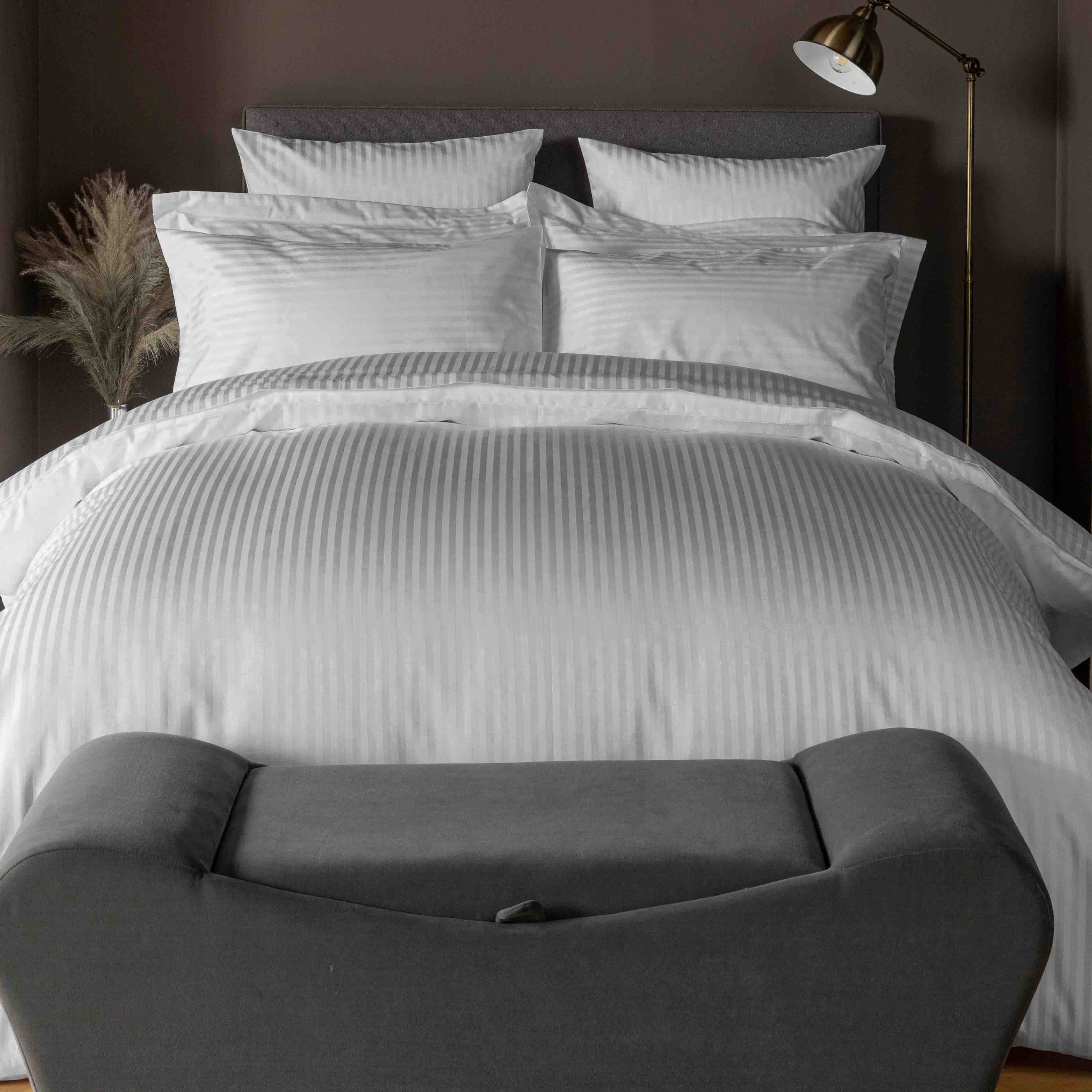 Belledorm    Platinium 540Tc Hotel Suite Satin Stripe Duvet Cover Set Superking Platinum in Size Superking, BrandAlley
