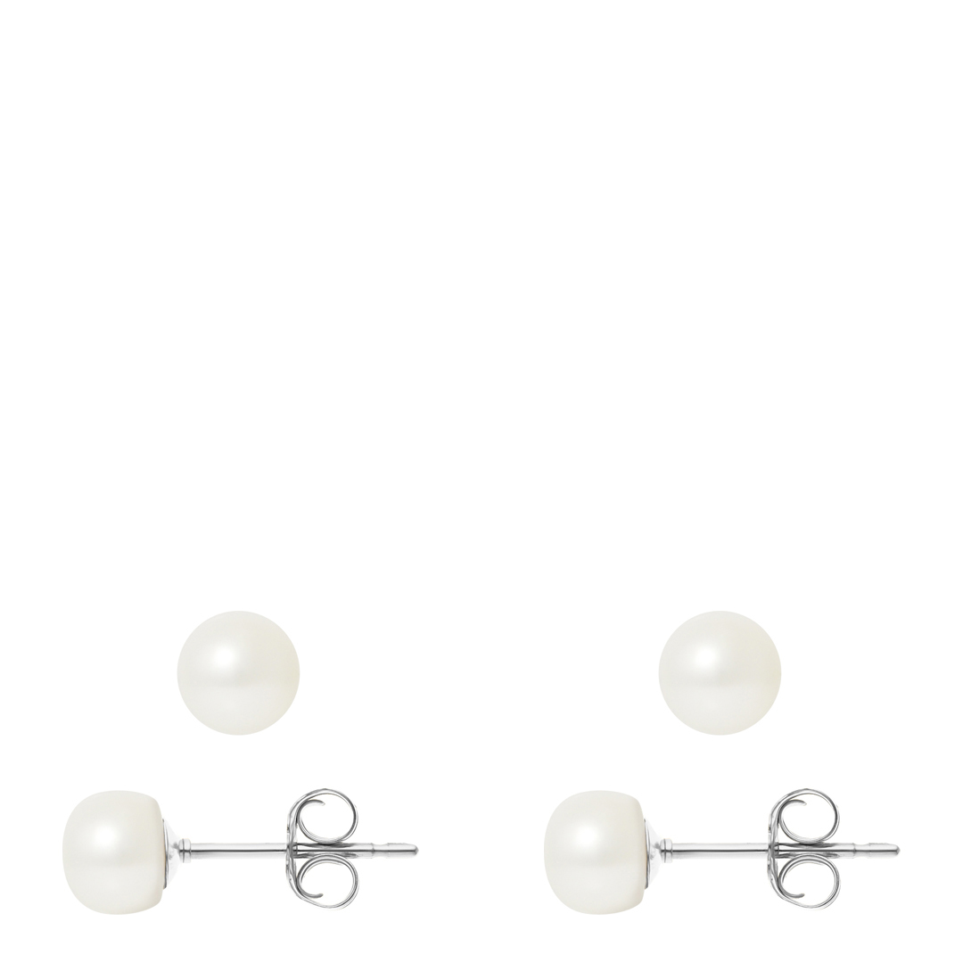 Mitzuko White/Silver Real Cultured Freshwater Pearl Earrings