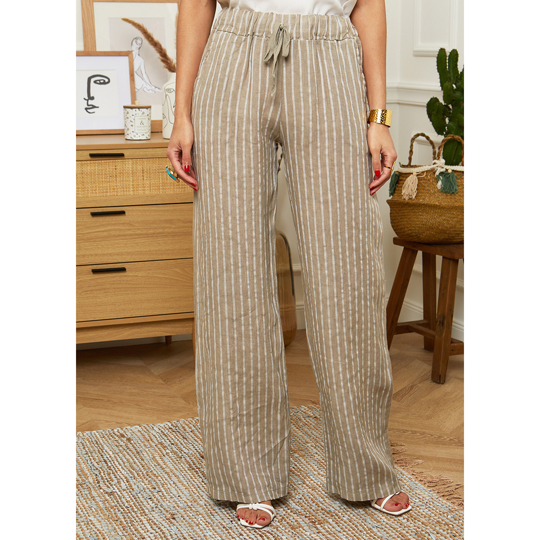 Beige Linen Trouser - LE MONDE DU LIN - Modalova