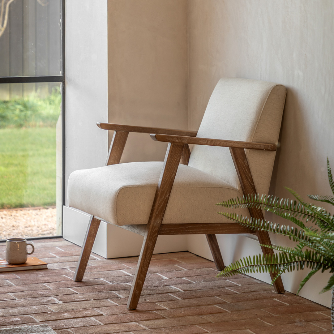 Gallery Living    Beige Fowey Armchair Natural Linen in Size +44, BrandAlley
