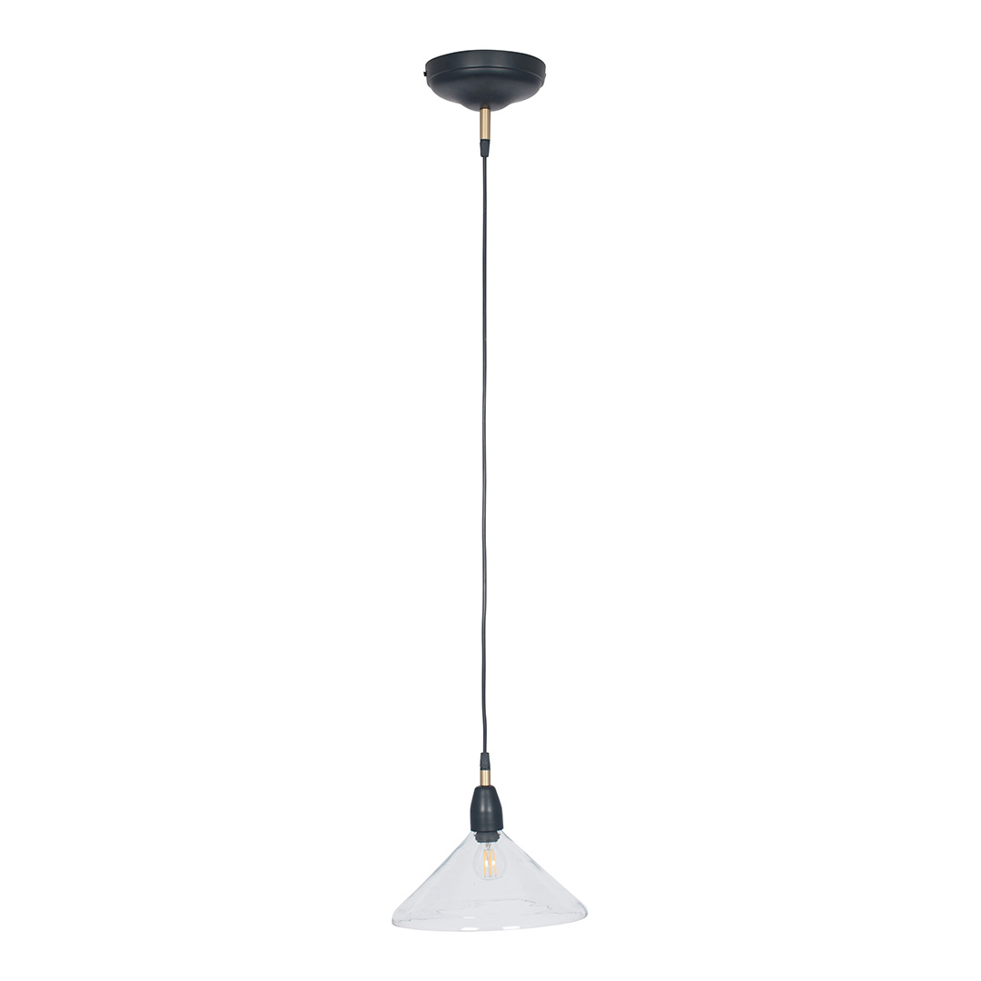 Pacific   Canton Matt Black and Clear Glass Cone Pendant in Size 14, BrandAlley