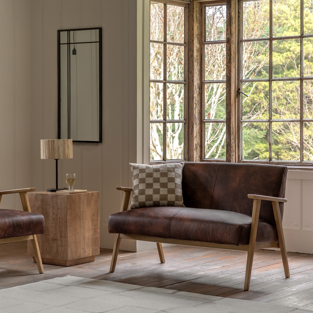 Gallery Living    Brown Fowey 2 Seater Leather Sofa in Size 2, BrandAlley