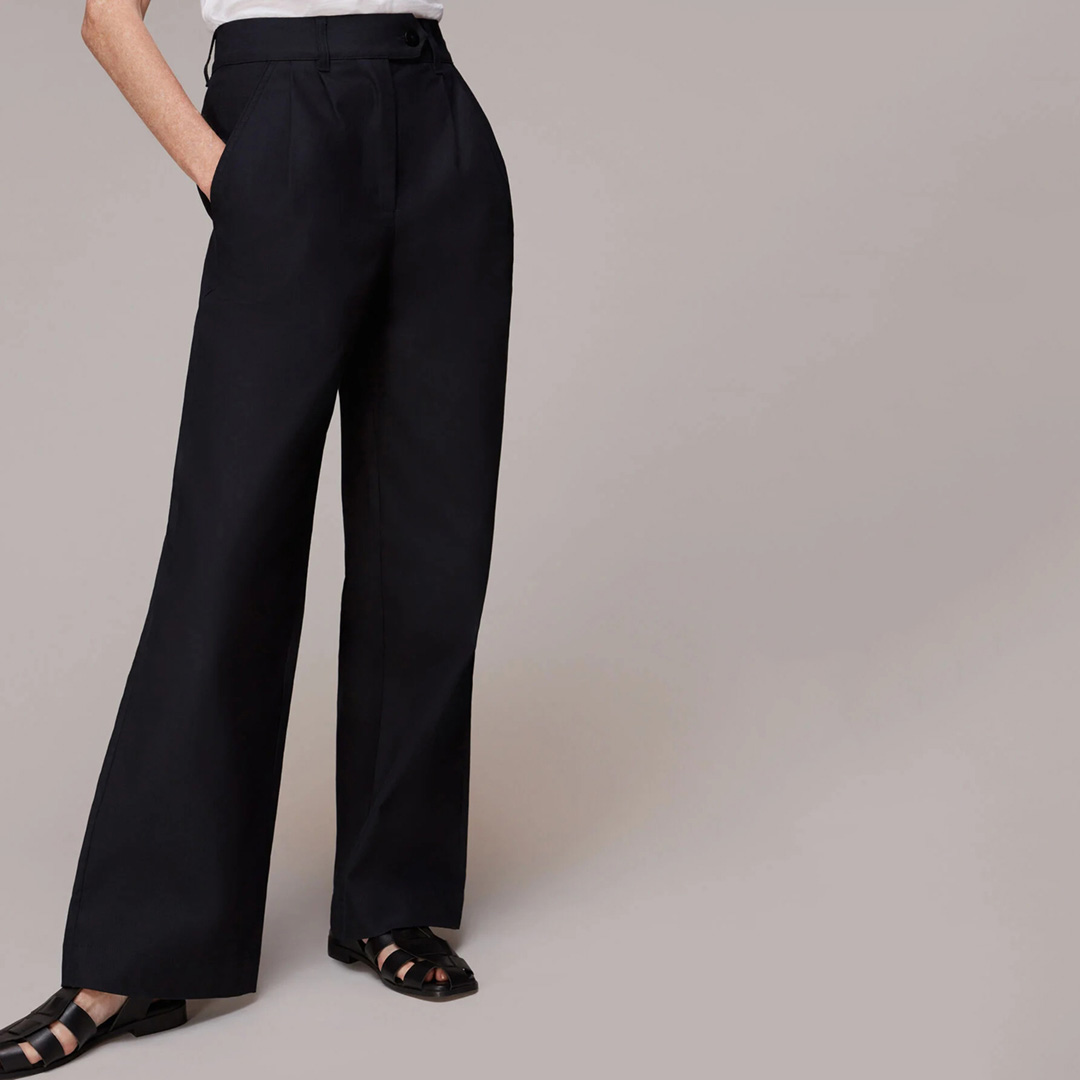 Black Robyn Wide Leg Cotton Blend Trousers